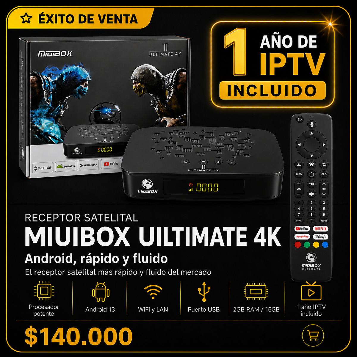 Receptor Satelital Miuibox Ultimate 4K