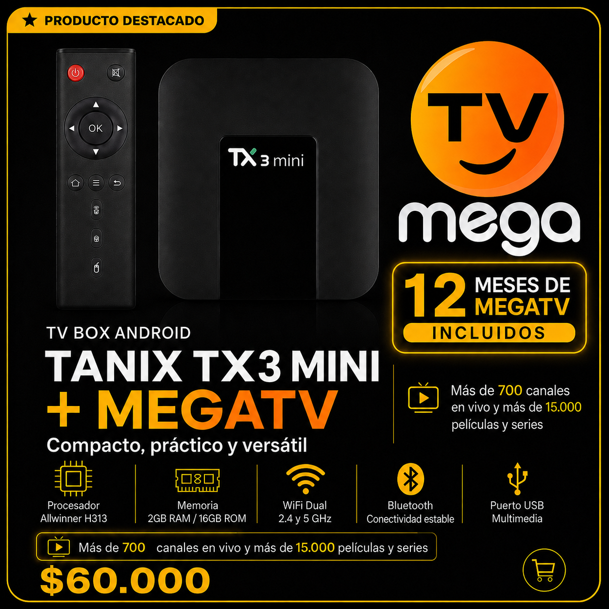 Tanix TX3 Mini + MegaTV 12 Meses