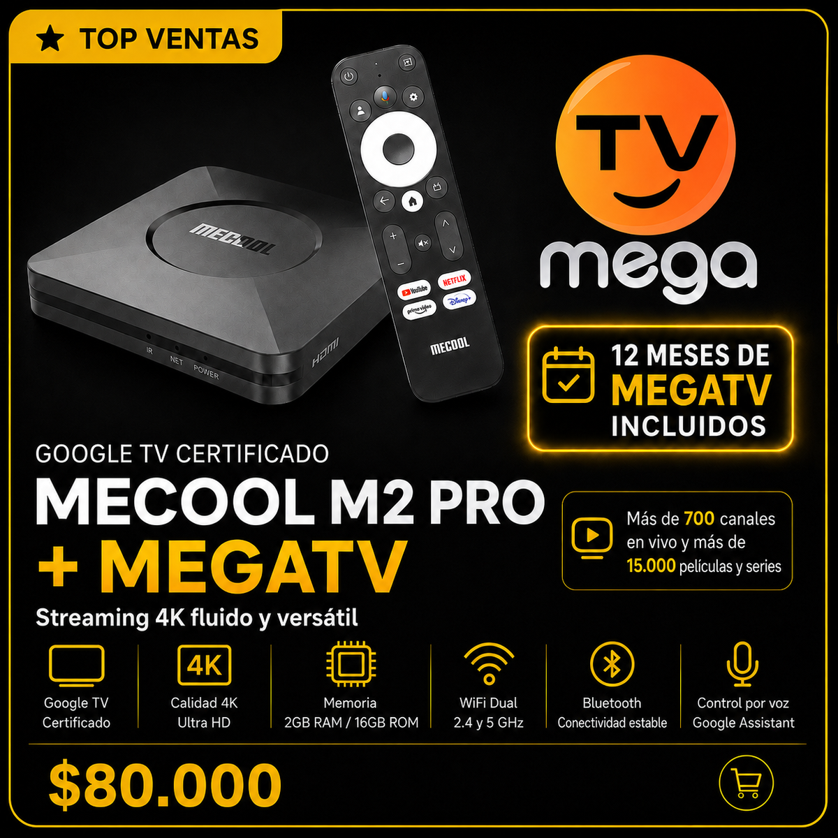 Mecool M2 Pro + MegaTV 12 Meses / 1 Pantalla