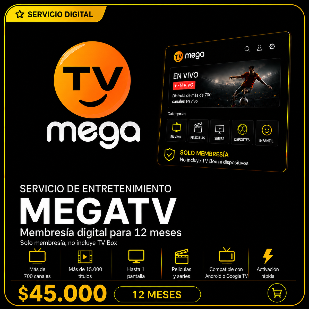 MegaTV - 12 meses / 1 Pantalla