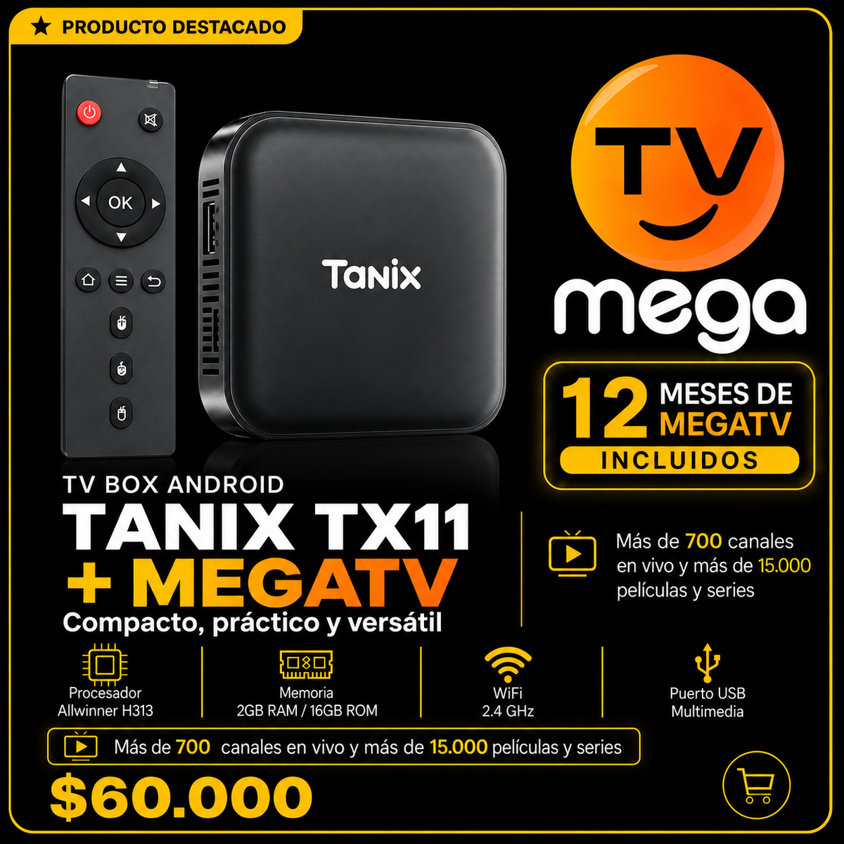 Tanix TX11 + MegaTV 12 Meses