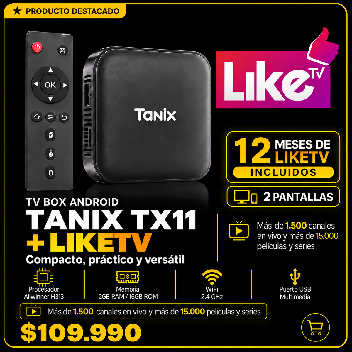TV Box Android Tanix TX11 + LikeTV 12 Meses
